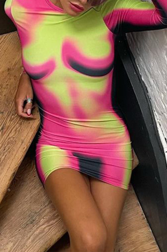 Colour Sexy Print Patchwork Half A Turtleneck Pencil Skirt Dresses