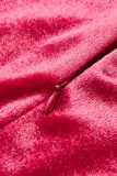 Vermelho Sexy Sólido Escavado Patchwork Transparente Meia Gola Alta Vestidos Irregulares