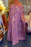 Fuchsia élégant imprimé patchwork col rond robes droites grande taille