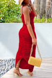 Vestidos de vestido vermelho moda sexy sem costas e sem mangas e um ombro