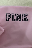 Gola com capuz rosa estampa casual patchwork manga longa duas peças
