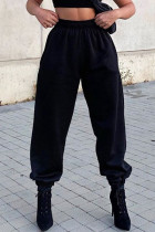 Черные повседневные однотонные однотонные однотонные штаны в стиле пэчворк с высокой талией