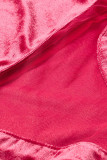 Красные сексуальные однотонные ажурные лоскутные прозрачные платья с воротником до половины и нерегулярной формы