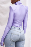 Purple Sexy Solid Patchwork Turtleneck Skinny Bodysuits