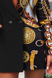 Prendas de abrigo con cuello vuelto y botones de retazos con estampado informal de color