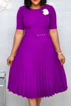 Purple Casual Solid Split Joint Tear With Belt O Neck A Line Dresses