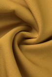 Gelbe Patchwork-Strickjacke mit asymmetrischem O-Ausschnitt und Straßendruck