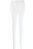 Pantaloni patchwork a matita regolari a vita media con strass trasparenti trasparenti bianchi sexy scavati