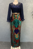 Темно-синяя юбка со знаменитостями и блестками в стиле пэчворк, горячая дрель с круглым вырезом, юбка в один шаг, платья больших размеров