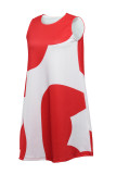 Red Fashion Casual Patchwork Basic O-Ausschnitt ärmellose A-Linie Kleider