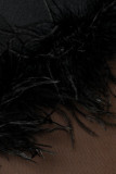 Черные сексуальные сплошные лоскутные перья в сеточку с круглым вырезом Платья с юбкой на один шаг