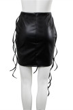 Falda moda sexy sólido patchwork flaco cintura alta negro