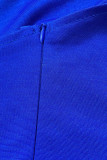 ブルー カジュアル ソリッド パッチワーク 斜めカラー ストレート ジャンプスーツ