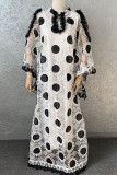 White Casual Print Hollowed Out Patchwork O Neck Straight Plus Size Two Pieces