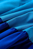 Vestidos Casuais Casuais Sem Manga Azul Escuro Gola A Linha A Patchwork Até o Joelho Vestidos de Corrente Sólida