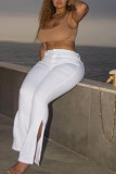 White Fashion Casual Solid Slit Plus Size Jeans
