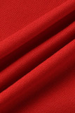 Pantalones cárdigan sólidos informales de moda roja con cuello encapuchado manga larga de dos piezas