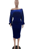 Royal Blue Sexy Solid Patchwork Off the Shoulder One Step Skirt Dresses
