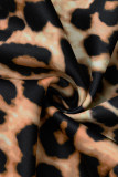 White Fashion Leopard Camouflage Print Patchwork POLO collar Asymmetrical Dresses