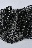 Zwarte sexy uitgeholde patchwork doorzichtige strass normale middentaille potlood patchwork broek