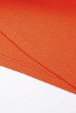 Oranje casual vintage print patchwork T-shirts met ronde hals