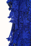 Bleu ciel décontracté solide pansement Patchwork Appliques col en V droite grande taille robes