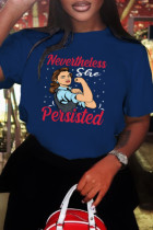 Camisetas con cuello en O de patchwork con estampado vintage azul de Street