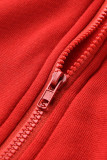 Röd Mode Casual Solid Cardigan Byxor Hood Collar Långärmad Två delar