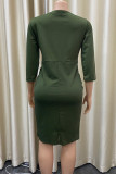 Зеленые модные повседневные однотонные платья-юбки с круглым вырезом и круглым вырезом