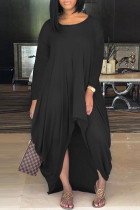 Robes à manches longues asymétriques à col rond et à la mode décontractées noires