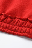 Calças de cardigan vermelho moda casual sólida gola com capuz manga longa duas peças