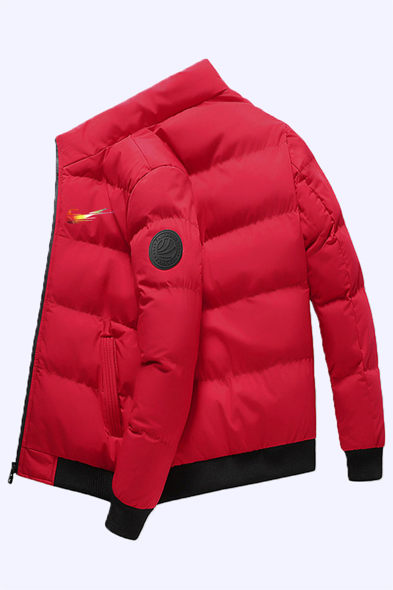 

Red Fashion Casual Print Split Joint Mandarin Collar Outerwear