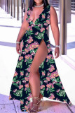 Коричневое модное сексуальное платье-жилет с разрезом и V-образным вырезом