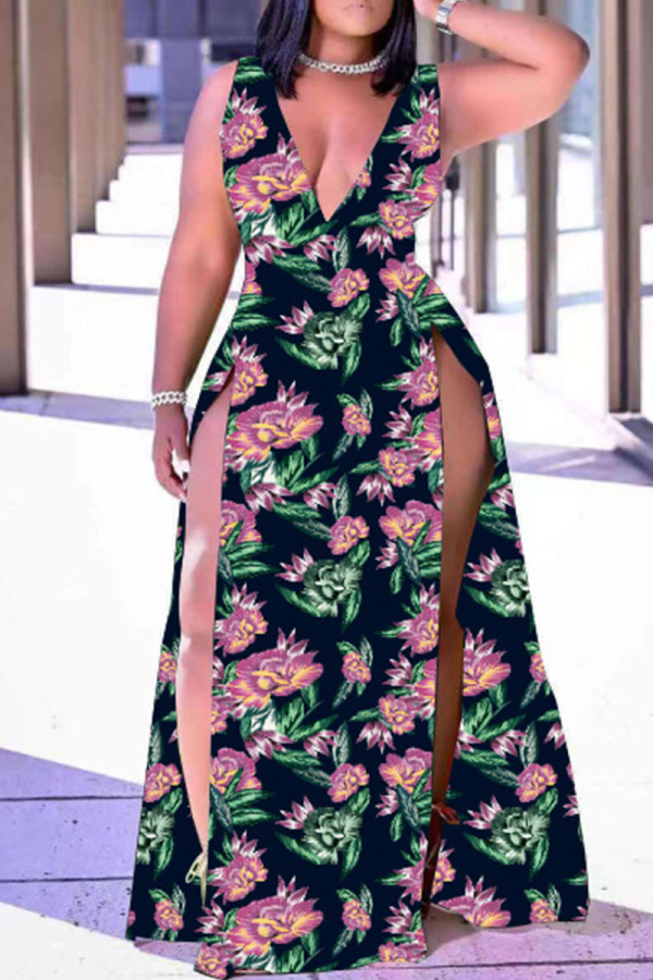 Фиолетовое модное сексуальное платье-жилет с разрезом и V-образным вырезом