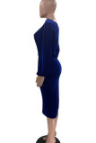 Royal Blue Sexy Solid Patchwork Off the Shoulder One Step Skirt Dresses