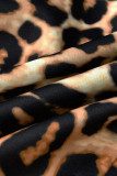 Vestidos asimétricos con cuello POLO y estampado de camuflaje de leopardo de moda negro