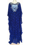 Colorido Azul Casual Sólido Vendaje Patchwork Apliques Cuello en V Rectos Vestidos de talla grande