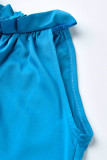 ダークブルーカジュアルノースリーブホルターネックAライン膝丈パッチワークソリッドチェーンドレス
