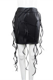 Zwarte mode sexy stevige patchwork magere rok met hoge taille
