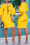 Желтые модные повседневные платья с открытой спиной и открытыми плечами