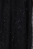 ブラック セクシー ソリッド パッチワーク バックレス スパゲッティ ストラップ スリング ドレス ドレス