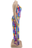 Multicolor Mode Sexy Print Bandage Backless Halter Plus Size Jumpsuits