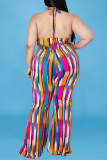 Multicolor Mode Sexy Print Bandage Backless Halter Plus Size Jumpsuits