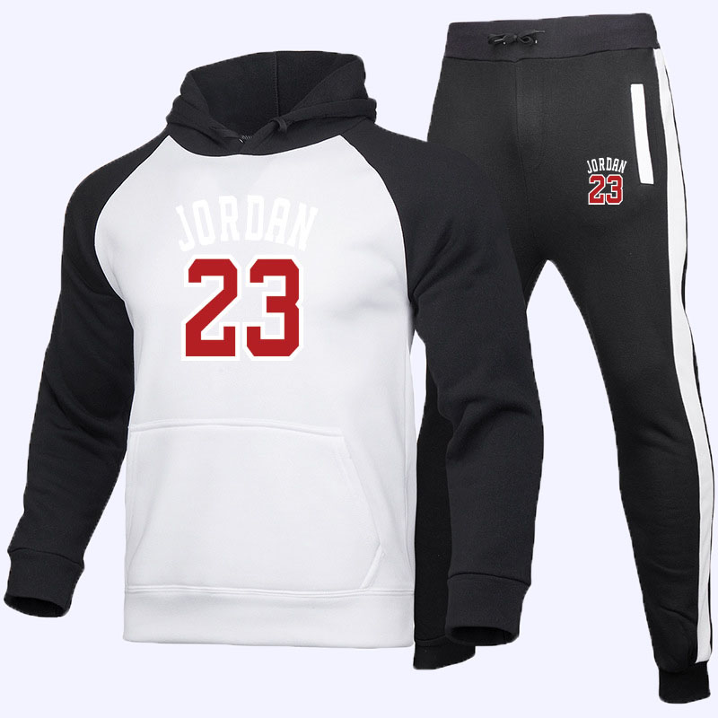 

White Fashion Sportswear Letter Split Joint Hooded Collar Long Sleeve Two Pieces