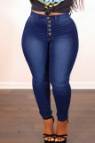 Tiefblaue, modische, lässige, solide Basic-Jeans in Übergröße