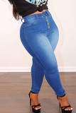 Jeans de talla grande básicos sólidos informales de moda azul profundo