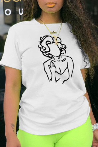 White Fashion Daily Print Patchwork O Neck T-Shirts