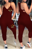 White Sexy Casual Print Backless V Neck Regular Jumpsuits