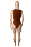Brown Sexy Casual Solid Hollowed Out O Neck Sleeveless Skinny Romper
