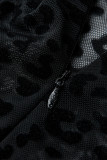 Черные модные сексуальные однотонные прозрачные узкие комбинезоны с круглым вырезом